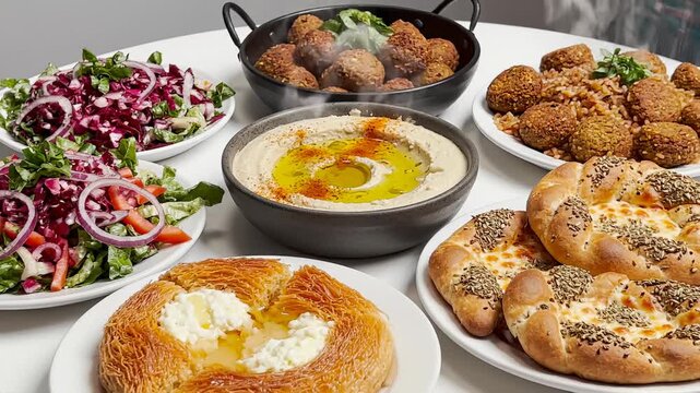 Variety of Middle Eastern Dishes Displayed on a Table
