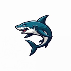 Naklejka premium Great white mascot illustration, ready to attack, fierce predator shown in profile. Ideal for sports teams, gaming, or marine life themes. Aggressive ocean animal graphic design element.