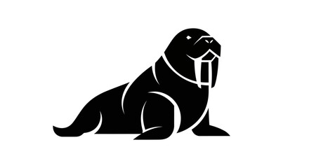 Stylized silhouette of a walrus on white background for commercial use © Curva