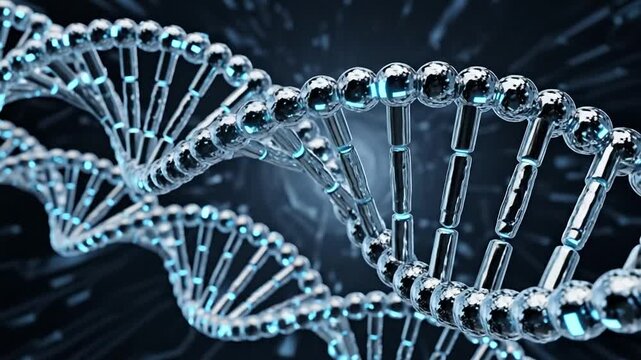 DNA Strand Helix: Capturing the elegance of life's blueprint, a detailed depiction of a DNA double helix, glowing with a futuristic aesthetic.