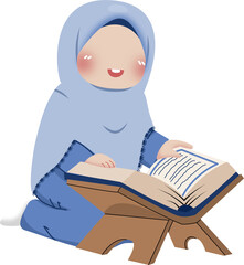 Little girl reading quran illustration