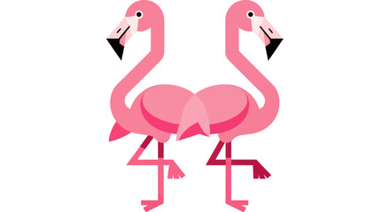Two vibrant pink flamingos in a modern flat design on white background © Curva