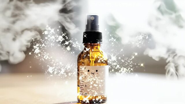 Cute Amber Bottle with Smiley Face and Measurement Lines representing Pediatric Medicine and Wellness - 3D Render