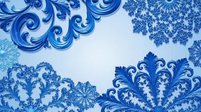 Blue Floral Ornament Forming Frame on Light Background, Decoration