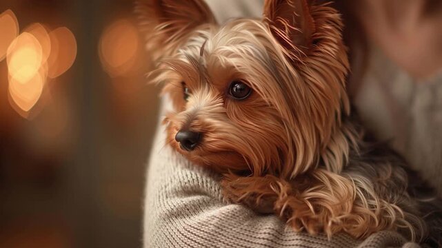Yorkshire Terrier Dog Being Held by Girl