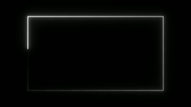 Glowing Generate title without using the word "Title:" before it. white rectangular outline with incomplete corner on a black background with thin white lines