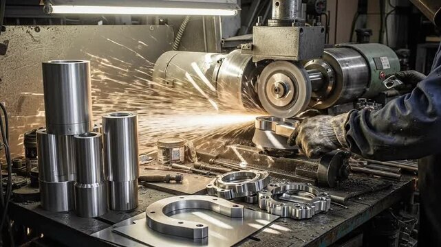 lworker using a grinding machine to smooth and refine l parts in a workshop.
