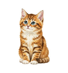 Obraz premium Cute Ginger Tabby Kitten with Blue Eyes Sitting and Looking Forward with a Sweet Curious Expression