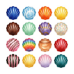 Fototapeta premium Beautiful vibrant collection of diverse seashells in various colors and patterns artistic illustration