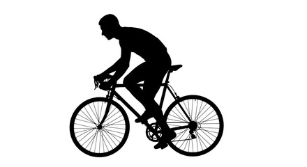 Fototapeta premium Cyclist riding bicycle quickly outdoors in daytime cityscape scene