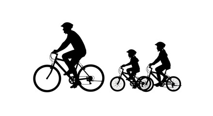 Fototapeta premium Family Cycling Together on Bicycles in a Line Formation