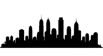 Obraz premium Cityscape silhouette illustration of skyscrapers and buildings in a metropolitan area from a distant viewpoint