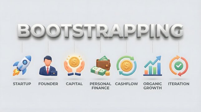bootstrapping business concept with startup founder capital and finance icons