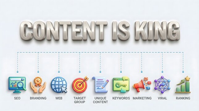 Content is King Concept with SEO Marketing Icons