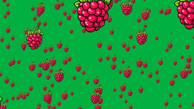 Green screen animation of raspberries falling