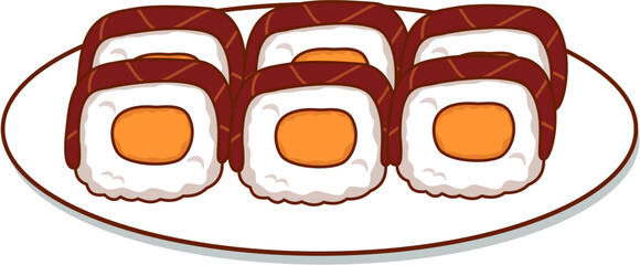Salmon Maki Sushi Roll Vector Illustration © kuncirangin