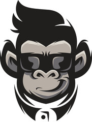 Obraz premium A stylized illustration of a gorilla's head with sunglasses and a suit, conveying a cool and stylish vibe.