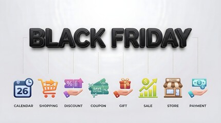 Black Friday sale shopping icons