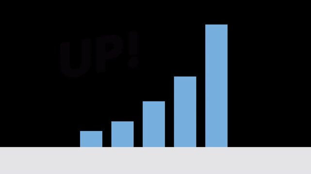 右肩上がりに伸びる棒グラフとUP!の文字　背景透過
