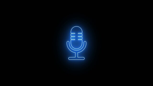 Glowing blue neon microphone with stand and rounded on Generate title without using the word "Title:" before it. black background 1765522538246 comp