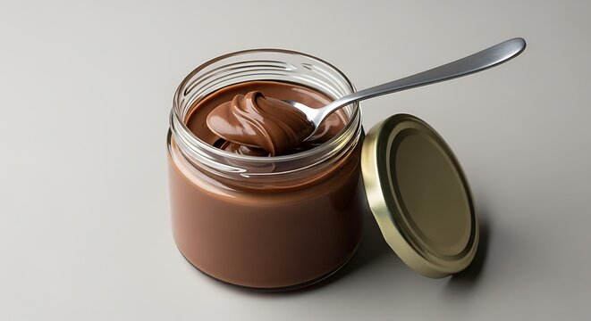 Chocolate Spread in Open Glass Jar.