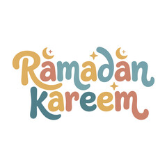 Ramadan Kareem cheerful lettering with stars and crescent moons