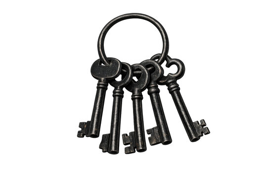 Bunch of vintage skeleton keys on metalring representing access, security, mystery, and unlocking possibilities