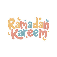 Ramadan Kareem soft pastel lettering with moons and stars