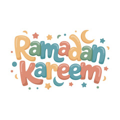 Ramadan Kareem cute lettering with glossy moons and stars
