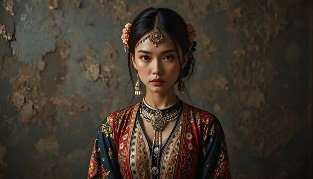 v&ldquo;Heritage cultural vibes portrait, person dressed in traditional dress, intricate embroidery, cultural jewelry, textured background, soft dramatic lighting, high-detail photography.&rdquo;

