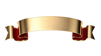 Curved red and gold ribbon banner isolated
