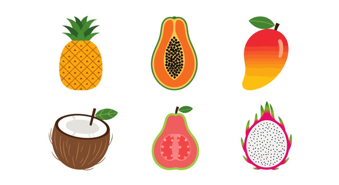 Colorful assortment of tropical fruits on a white background design