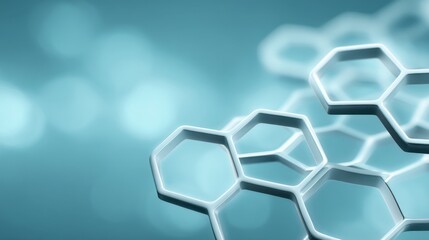 Abstract hexagonal structure in a soft blue background illustrating modern science, technology, and design concepts in digital art