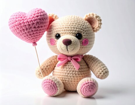 Charming amigurumi teddy bear with heart balloon indoor handmade toy cute design whimsical art