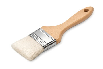 Paintbrush with wooden handle and white bristles, new tool for home renovation, diy, art, and craft projects