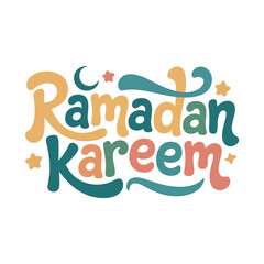 Ramadan Kareem bright playful lettering with decorative stars