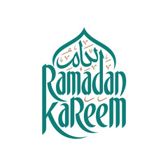 Ramadan Kareem Arabic calligraphy with Islamic dome, green and gold