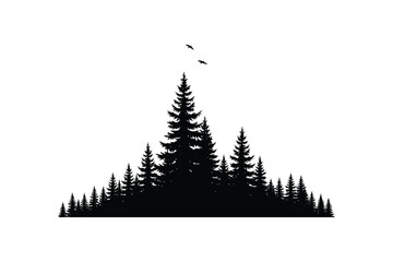 Obraz premium Silhouette of pine trees with smoke rising in forest landscape