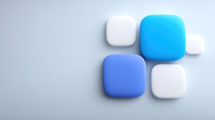 Abstract composition of smooth geometric shapes in blue and white tones against a soft pastel background, perfect for modern design and creative projects.