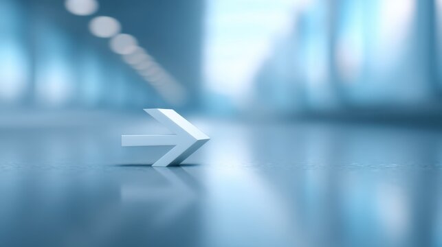 Minimalist arrow icon on a blurred abstract background, symbolizing direction and guidance in modern design, indicating movement and progress in life