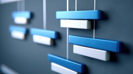 Abstract 3D Bars Diagram Representing Data Analysis and Workflow Processes in a Modern Business Environment