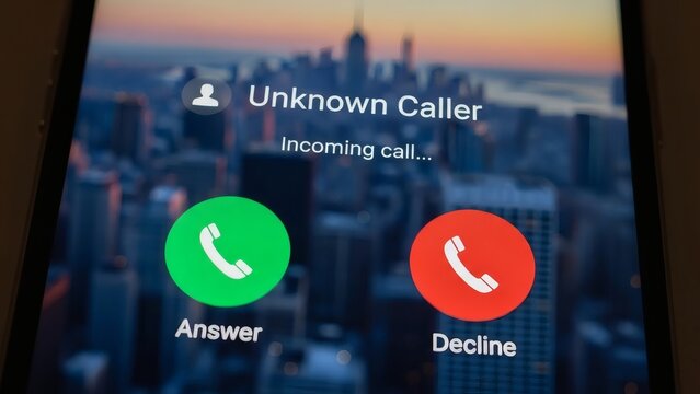 Unknown Caller Incoming Call on Smartphone Screen.