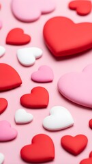 Obraz premium Valentine's day hearts on pink background for love and romance