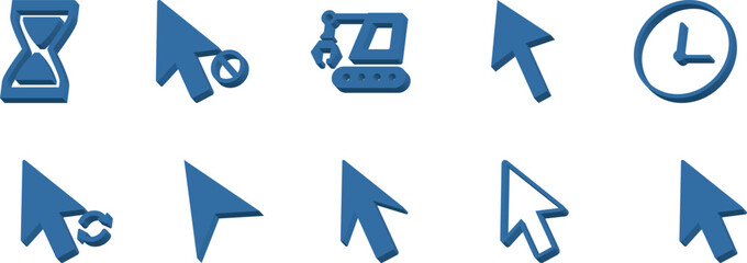 3D Cursor Icon Set (Mouse Pointer, Click, Arrow, Time) &ndash; Vector UI Icons, Transparent Background