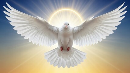 Obraz premium White Dove Flying with Wings Spread Wide.