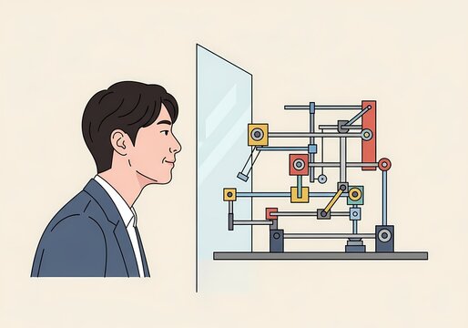 An abstract illustration representing the internal psychological mechanism of the human mind, showing how thoughts, emotions, and decisions are processed through interconnected mental systems.