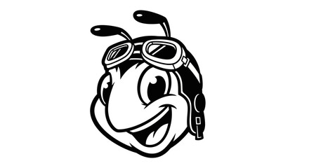 Cartoon ant pilot smiling with goggles and helmet isolated on white © Ditanjay