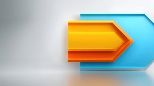 Colorful geometric shapes representing direction and movement in modern design, with vibrant hues of orange, blue, and yellow on a soft gradient background