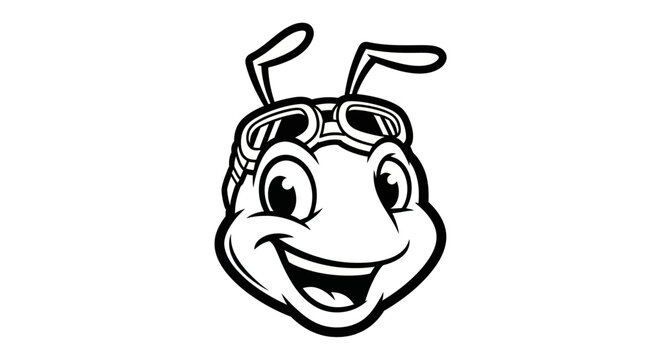 Cartoon ant face with goggles vector illustration for design projects