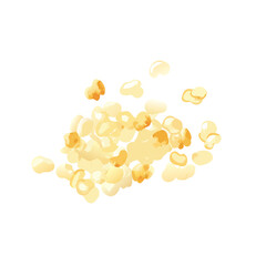 pile of popcorn kernels scattered on white surface in bright sunlight studio shot showing texture and detail for food related concepts